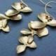 Gold Triple Orchids Cascade Dangle Earrings- elegant bridal jewelry, bridesmaids gifts.