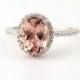 Natural AAA Pink Morganite  Solid 14K White Gold Diamond engagement  Halo Ring - Gem824