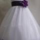 Flower Girl Dresses - WHITE with Purple Rose Petal Dress (FD0PT) - Wedding Easter Bridesmaid - For Baby Children Toddler Teen Girls