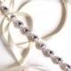 Teardrop Rhinestone Bridal Headband - White or Ivory Satin Ribbon - Silver and Crystal - Thin Wedding Dress Belt