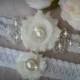 SALE / Wedding Garter Set, Ivory Stretch Lace Garter, Rhinestone garter,Vintage Inspired Garter Set