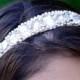 Gorgeous Beaded Wedding Headband with Crystals White Beige Adjustable Bride Bridal Gatsby 1920s style HairBand Valentines Coachella