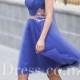 Lace Decorated Illusion Neck Lilac Blue Knee Length Tulle Prom Dress