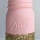 Gold Glitter Mason Jar- Pale Pink. Perfect For Weddings, Babyshowers, Makeup Brushes, Mother's Day