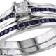 Allura 1/6 CT. T.W. Princess Cut Diamond and .5 CT. T.W. Created Blue Sapphire Bridal Set in Sterling Silver