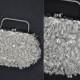 Vintage 1950s Silver BEADED Purse Clutch Small Bag Sequined Wedding Bride Cocktail Evening Elegant Glam Sparkly