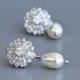 Stud Bridal Earrings, Crystal and Pearl Stud Wedding Earrings, Pearl Drop Earrings, White Gold Bridal Jewelry,  JENNA