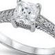 1.30 Carat Princess Cut Square Round White Russian Diamond CZ 925 Sterling Silver Filigree Diamond Accent Dazzling Wedding Engagement Ring