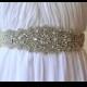 Bridal beaded luxury crystal applique ribbon sash.  Wedding couture rhinestone belt.  VINTAGE CRYSTAL