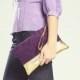 The Belinda Clutch ///// Purple Suede Clutch. Metallic Clutch. Bridesmaid Bag. Wedding Clutch. Gold Leather Clutch.