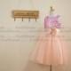 Peach Pink Sequin Tulle  Flower Girl Dress with Flower Sash Baby Girl Toddler Dress for Wedding