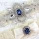 MADRID II - Sapphire Blue Wedding Garter Set, Ivory Lace Garter, Rhinestone Crystal Bridal Garters, Something Blue