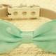 Aqua Mint bow tie attached to leather dog collar, Chic Dog Bow tie, Pet Wedding Accessories, 2015 Wedding Accessories, Aqua Mint Wedding