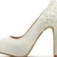 Ivory White Wedding Shoes,Ivory White Bridal Heels,Ivory White Satin Beaded Lace Wedding Shoes, Ivory White Lace Bridal Heels
