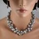 Bridesmaids chunky necklace in pewter and silver gray with gray crystals.   Wedding jewelry,  Bridesmaids jewelry