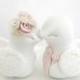 Love Birds Wedding Cake Topper,White, Dusty Pink and Beige - Bride and Groom Keepsake, Fully Custom