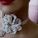 Collar Medallion Neck Piece Fiber Necklace Bride's Wedding Embellishment Cotton Crocheted Flower Choker with Satin Ribbon Ties Ready to Ship