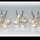 Pearl Flower Hair Pins Hairpins Bridal Accessories Sticks Swarovski Pearls Rhinestone Crystals Silver