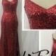 Red Spaghetti Straps Sequined Evening Dress for Women, 2015 Juniors Red Sparkly V Neck Sequined Long Homecoming Dresses
