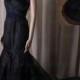 LJ201 sexy black and navy blue illusion lace v back mermaid wedding dress