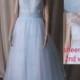 LJ205 Vintage inspired blue colored sheer back long train wedding dress