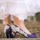 Wedding Shoes - Low Purple Heels, Purple Bridal Shoes with Ivory Lace. US Size 10