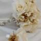 Wedding Silk Flower Bridal Bouquet Your Colors 2 pieces Ivory Cream Rose Tan Champagne Hydrangea with Boutonniere Centerpiece Accessories