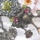 Fine Silver Plated Charm Enhancer Necklace with Decoupage and Vintage Porcelain Flowers & Guilloche Heart