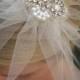 Darla 9 inch blusher fine tulle bridal veil with rhinestone and pearl accents, bridal hair accessories