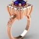 Modern Antique 10K Rose Gold 1.0 Carat Blue Sapphire Diamond Engagement Ring AR116-10KRGDBLS