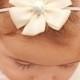 Ivory and Pearl Satin Flower Headband, Ivory Flower Headband, Baby Headband, Newborn Headband, Flower Girl Headband, Photo Prop
