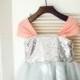 Silver Sequin Gray Tulle Coral Chiffon Flower Girl Dress Kids Children Dress Junior Bridesmaid Dress for Wedding