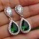 silver green earrings bridal jewelry emerald green earring wedding jewelry