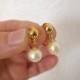 Faux Pearl Drop Earrings Gold Tone Clip On Vintage Mid Century Costume Jewelry GallivantsVintage
