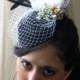 Black fascinator felt tiara wedding hat with white veil WINTERLICIOUS BLACK