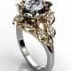 14k three tone white, rose and yellow gold diamond unusual flower engagement ring, bridal ring, wedding ring ER-1058-8