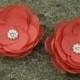 Coral Red Flower Brooches Bobby Pins Shoe Clips Set of 2 Peach