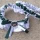 Ohio Inspired Dark Green & White Bridal Satin Wedding Keepsake Or Garter SET