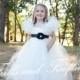 Flower girl dress Ivory with Black Flower Sash and Flutter Sleeves  Weddings, Party Dress, Birthday, Formal Occasions, Photo Shoots