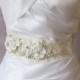 Creamy Ivory Bridal Sash, Wedding Belt, White, Champagne or Ivory Rhinestone and Pearl Flower Sash with Alencon Lace - COTTAGE GARDEN
