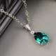 Emerald Green Necklace - Swarovski Crystal Teardrop Pendant Necklace - Emerald Green Bridesmaid Necklace - Wedding Jewelry - Bridal Jewelry
