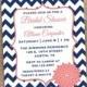 Navy Blue and Coral Chevron Printable Bridal Shower Invitation, Blue and Coral Mum Invite, Wedding Shower Invitation