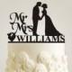 Mr and Mrs Williams Wedding Cake Topper, Personalized Last Name Bride and Groom, Custom Wedding Silhouette Couple Cake Decor
