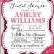 Fuchsia Black & White Bridal Shower Invitation Striped Hot Pink Linen Shabby Chic Wedding FREE PRIORITY SHIPPING or DiY Printable - Ashley