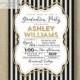 Black & Gold Glitter Graduation Party Invitation Vertical Stripes Gatsby Bachelorette FREE PRIORITY SHIPPING or DiY Printable - Ashley