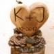 Rustic wedding cake topper wooden heart pine cone fall country weddings
