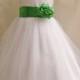 Flower Girl Dresses - WHITE with Green Kelly (FD0FL) - Wedding Easter Junior Bridesmaid - For Children Toddler Kids Teen Girls