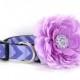 Purple Chevron Dog Collar with Rhinestone flower set  (Mini,X-Small,Small,Medium ,Large or X-Large Size)- Adjustable
