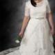Plus Size Modest Lace Wedding Dress with Round Jewel Neck Vintage Lace Wedding Dress with Sleeves