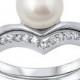 Genuine Fresh Water Pearl Solid 925 Sterling Silver Round Simulated Diamond White Clear CZ Wedding Engagement Bridal Ring Band Matching Set